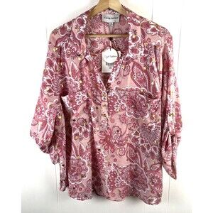 Alex & Parker Women's Size 1X Light Soft Blouse Tunic Top Pockets Tab Sleeve